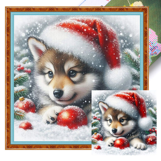 Christmas Puppy - 11CT Stamped Cross Stitch 40*40CM