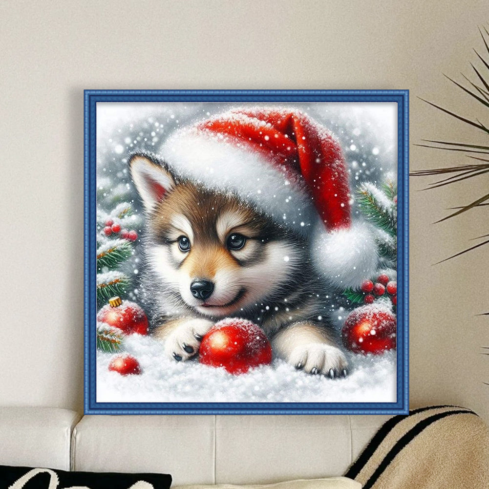 Christmas Puppy - 11CT Stamped Cross Stitch 40*40CM