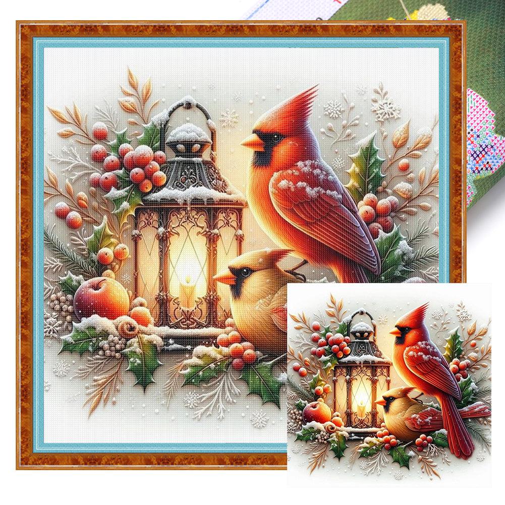 Christmas Cardinal And Lights - 11CT Stamped Cross Stitch 45*45CM