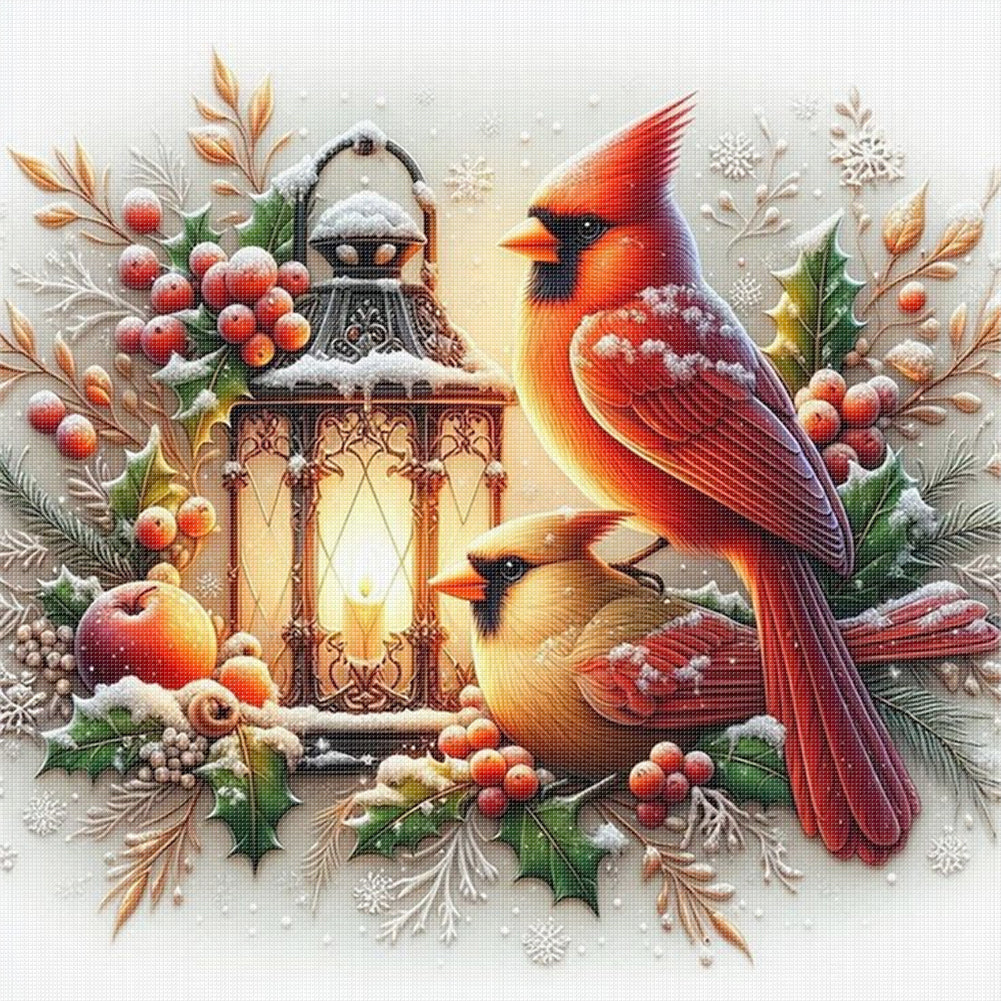 Christmas Cardinal And Lights - 11CT Stamped Cross Stitch 45*45CM