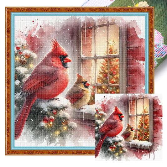 Christmas Cardinal Outside The Window - 11CT Stamped Cross Stitch 45*45CM