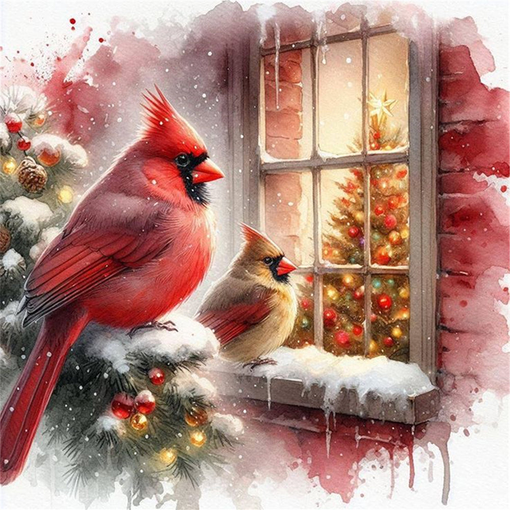 Christmas Cardinal Outside The Window - 11CT Stamped Cross Stitch 45*45CM