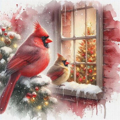Christmas Cardinal Outside The Window - 11CT Stamped Cross Stitch 45*45CM
