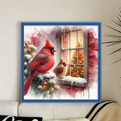 Christmas Cardinal Outside The Window - 11CT Stamped Cross Stitch 45*45CM