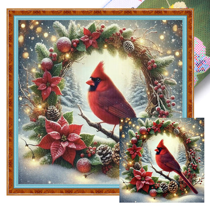 Christmas Wreath And Cardinal - 11CT Stamped Cross Stitch 45*45CM