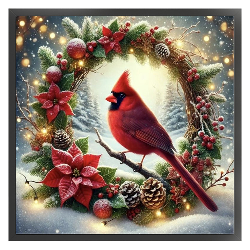 Christmas Wreath And Cardinal - 11CT Stamped Cross Stitch 45*45CM