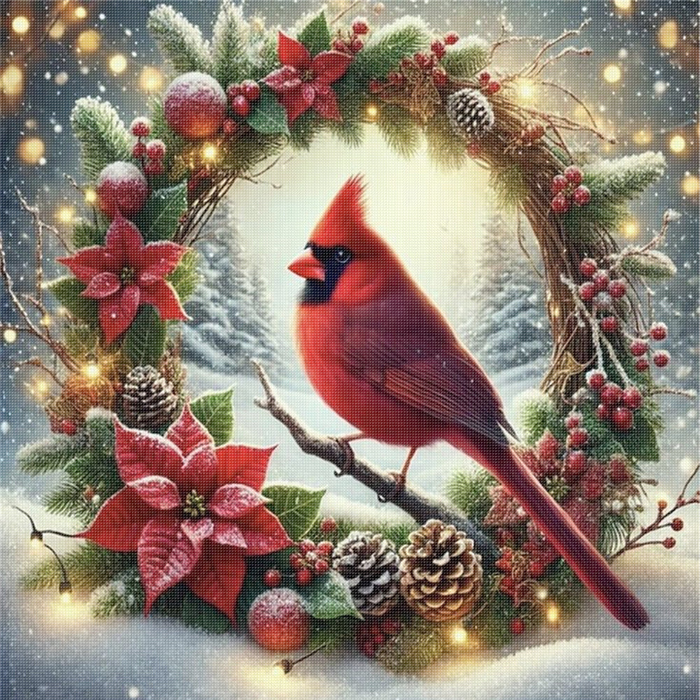 Christmas Wreath And Cardinal - 11CT Stamped Cross Stitch 45*45CM