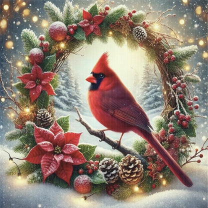Christmas Wreath And Cardinal - 11CT Stamped Cross Stitch 45*45CM