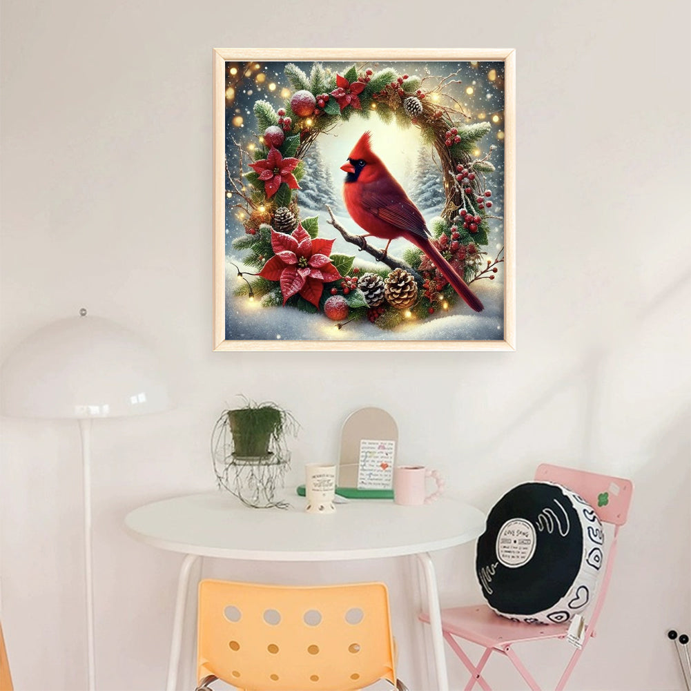 Christmas Wreath And Cardinal - 11CT Stamped Cross Stitch 45*45CM