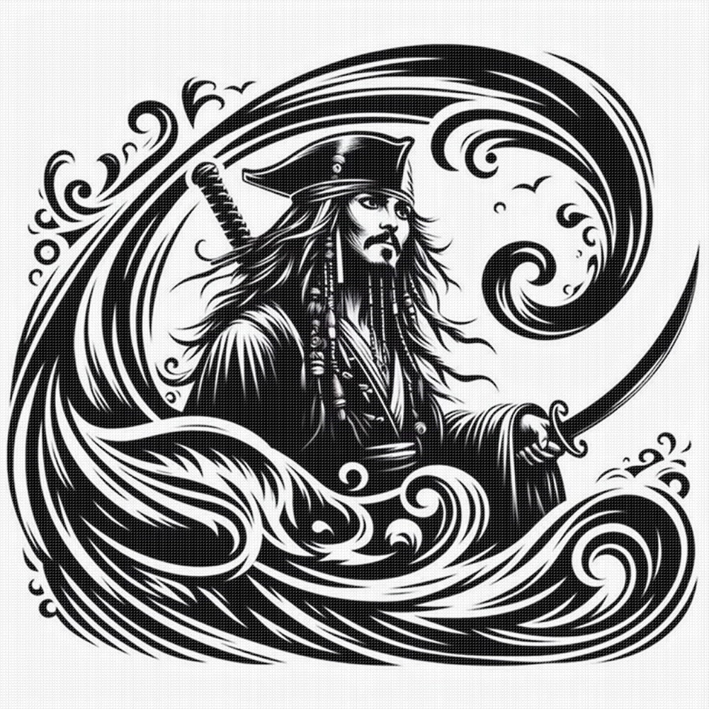Silhouette Pirate Ship Captain - 11CT Stamped Cross Stitch 40*40CM