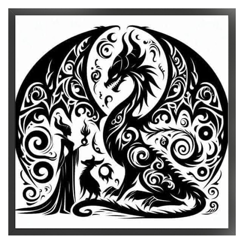 Silhouette Dragon And Witch - 11CT Stamped Cross Stitch 40*40CM