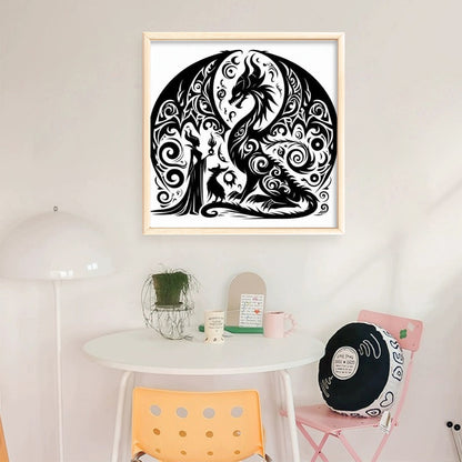 Silhouette Dragon And Witch - 11CT Stamped Cross Stitch 40*40CM