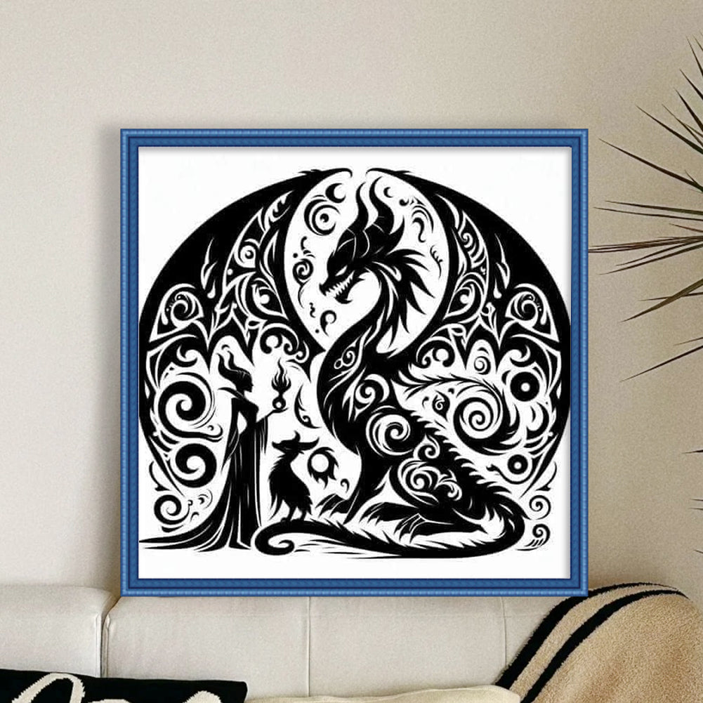 Silhouette Dragon And Witch - 11CT Stamped Cross Stitch 40*40CM
