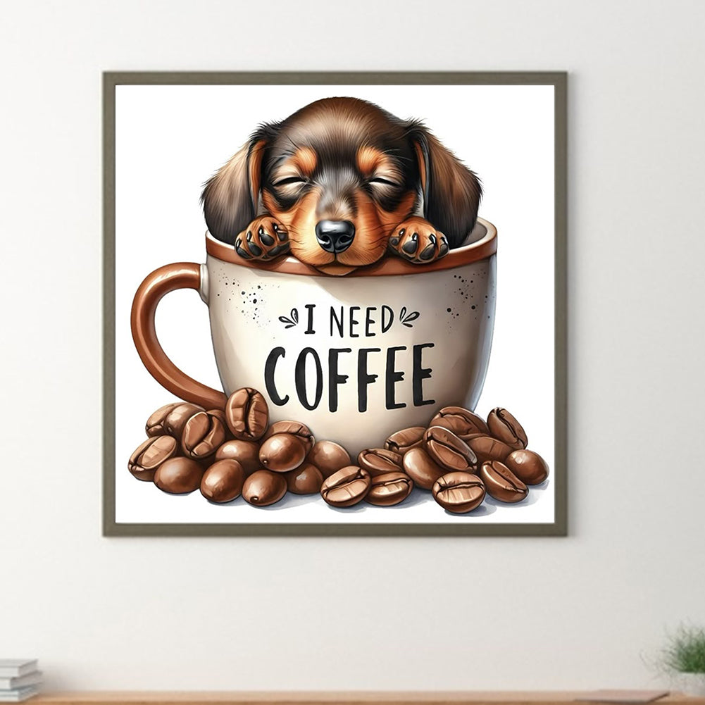 Coffee Puppy - Full Round Drill Diamond Painting 30*30CM