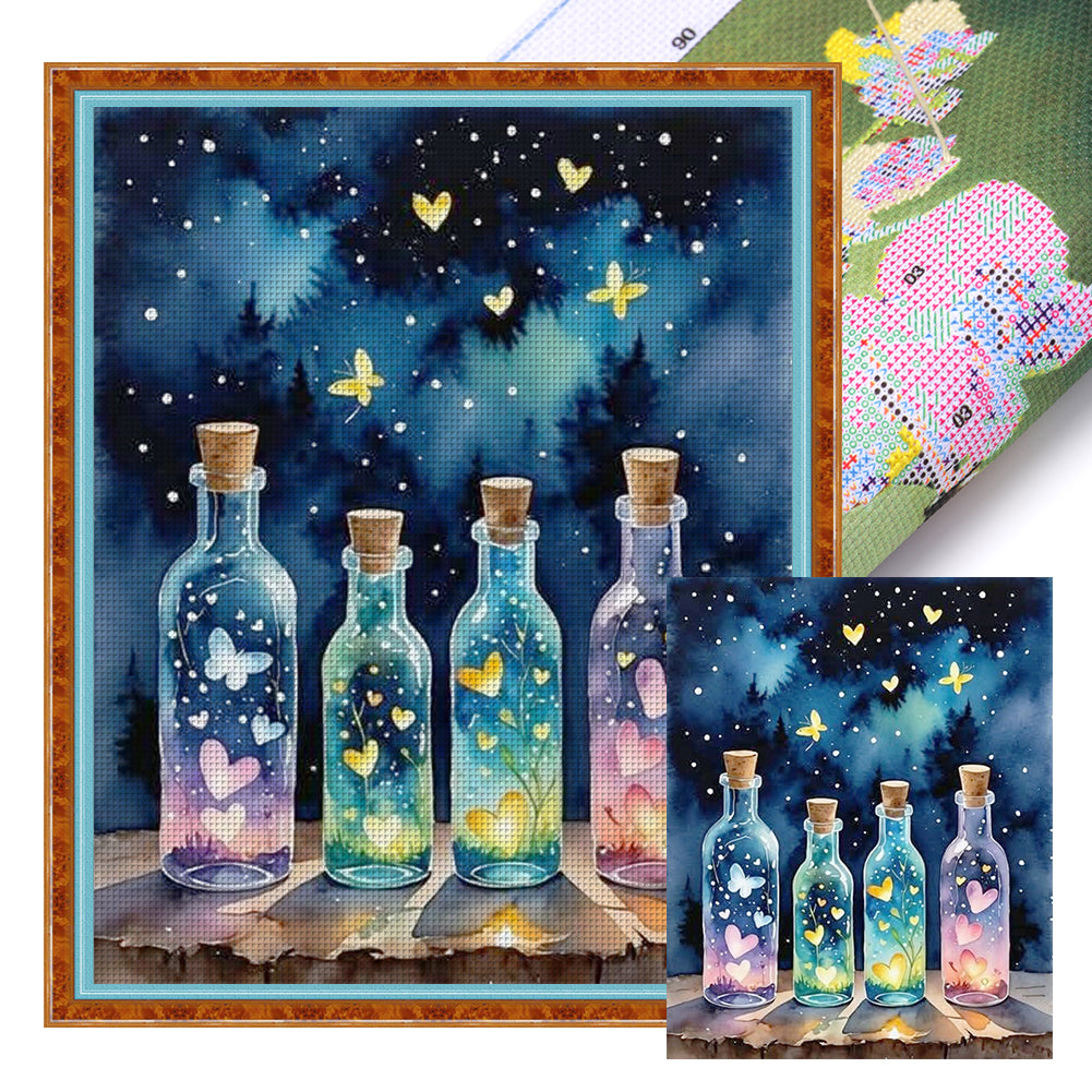 Colored Glass Bottle - 11CT Stamped Cross Stitch 40*50CM