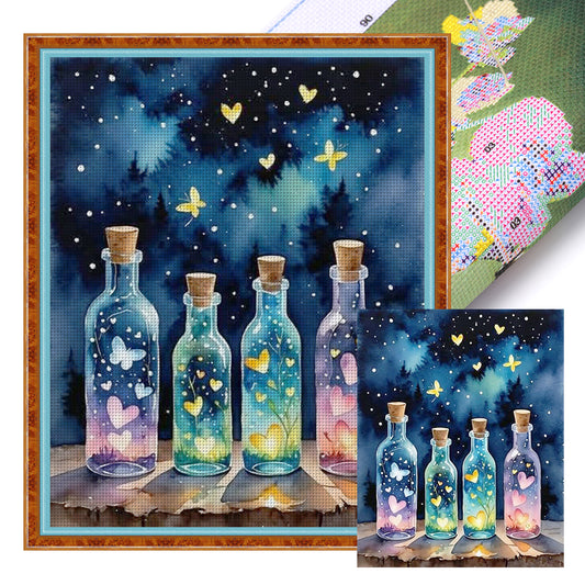 Colored Glass Bottle - 11CT Stamped Cross Stitch 40*50CM