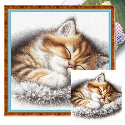 Sleeping Kitten - 11CT Stamped Cross Stitch 40*40CM