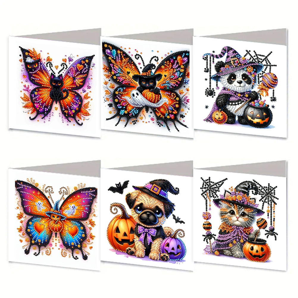 6PCS DIY Diamond Art Greeting Cards Halloween Designs for Halloween and Holidays
