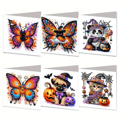 6PCS DIY Diamond Art Greeting Cards Halloween Designs for Halloween and Holidays