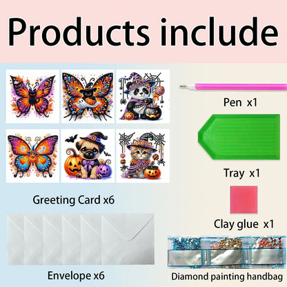 6PCS DIY Diamond Art Greeting Cards Halloween Designs for Halloween and Holidays