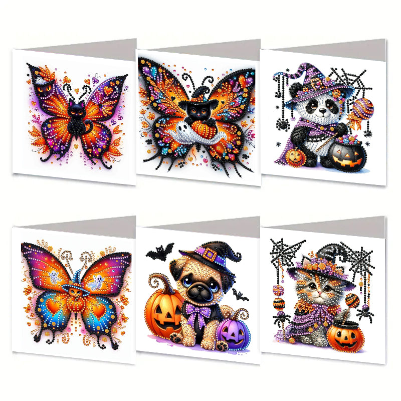 6PCS DIY Diamond Art Greeting Cards Halloween Designs for Halloween and Holidays
