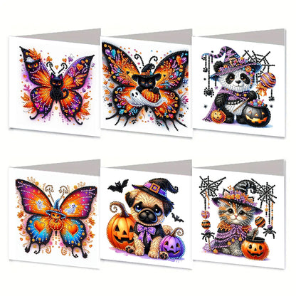 6PCS DIY Diamond Art Greeting Cards Halloween Designs for Halloween and Holidays