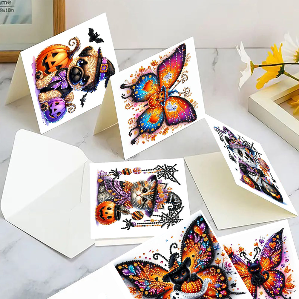 6PCS DIY Diamond Art Greeting Cards Halloween Designs for Halloween and Holidays