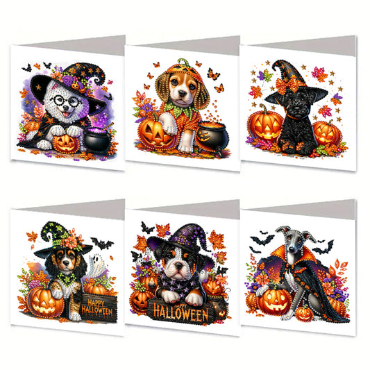 6PCS DIY Diamond Art Greeting Cards Halloween Designs for Halloween and Holidays