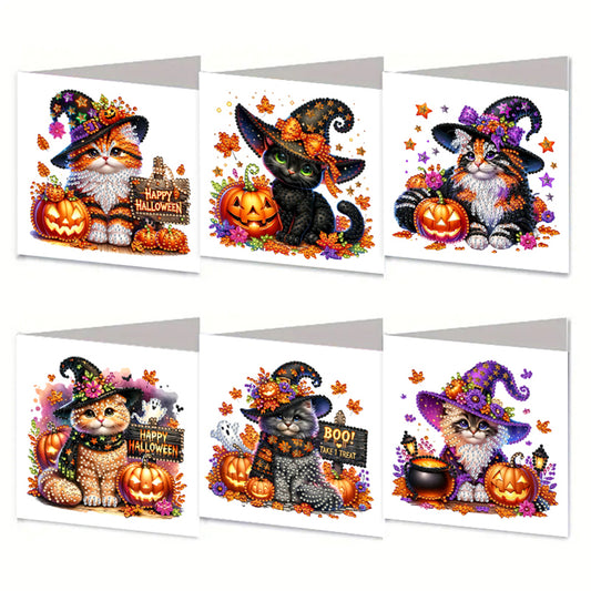 6PCS DIY Diamond Art Greeting Cards Halloween Designs for Halloween and Holidays