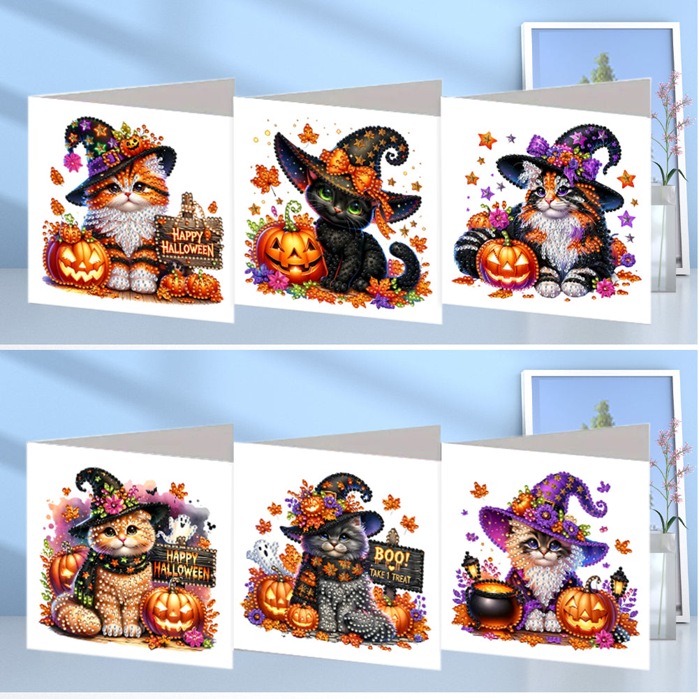 6PCS DIY Diamond Art Greeting Cards Halloween Designs for Halloween and Holidays