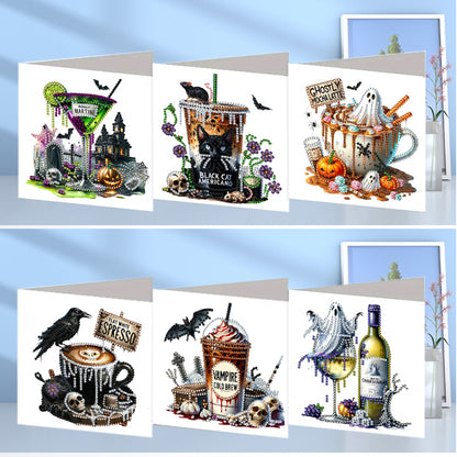 6PCS DIY Diamond Art Greeting Cards Halloween Designs for Halloween and Holidays