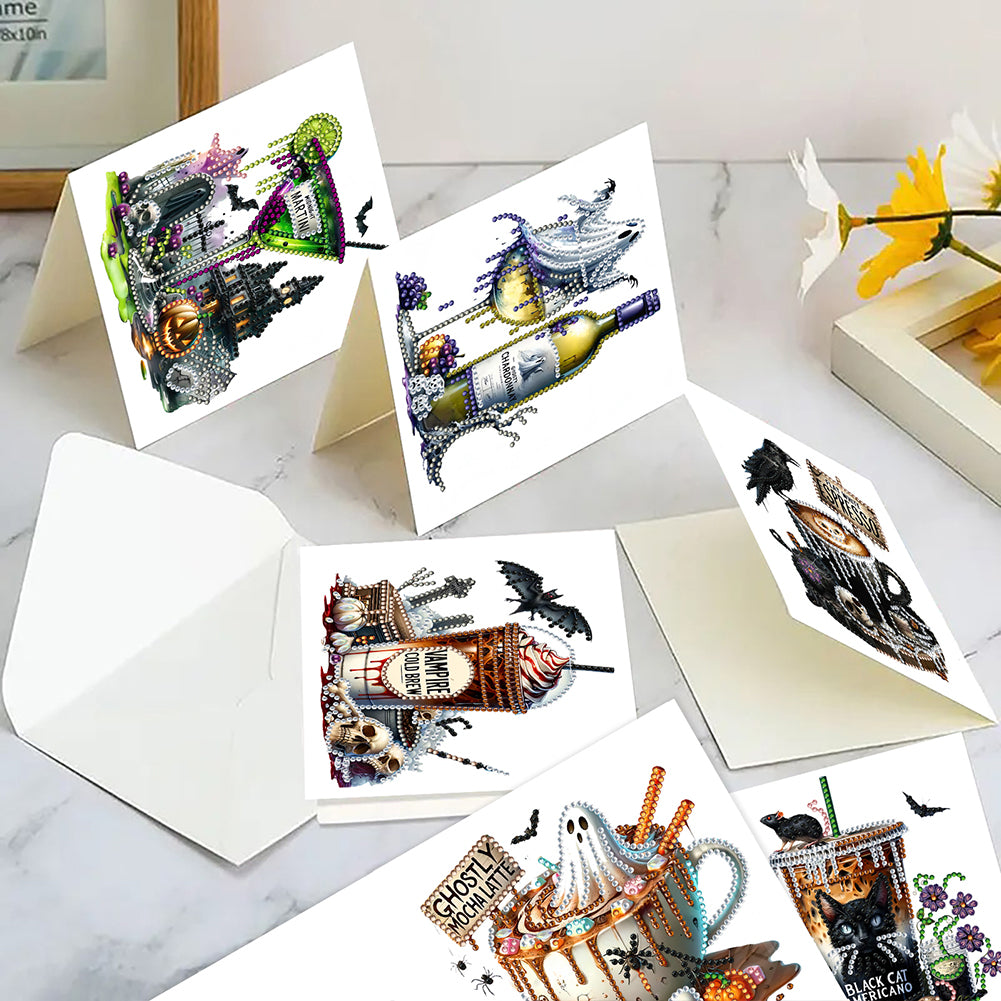 6PCS DIY Diamond Art Greeting Cards Halloween Designs for Halloween and Holidays
