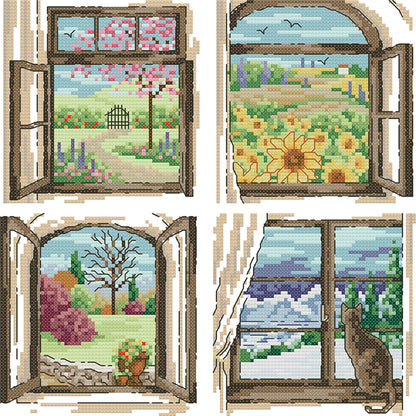 Four Seasons Window - 14CT Stamped Cross Stitch 30*30CM(Joy Sunday)
