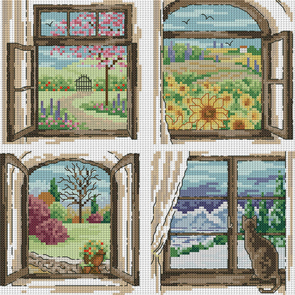 Four Seasons Window - 14CT Stamped Cross Stitch 30*30CM(Joy Sunday)