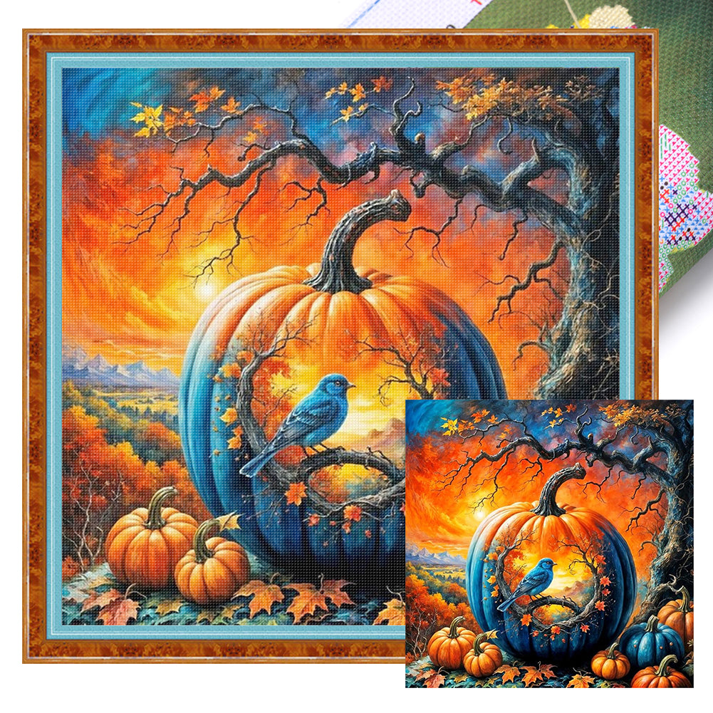 Pumpkin Silhouette Crow - 11CT Stamped Cross Stitch 40*40CM