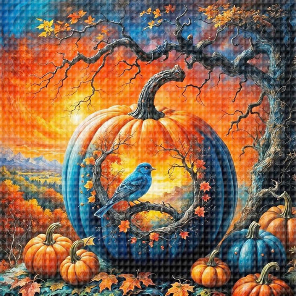 Pumpkin Silhouette Crow - 11CT Stamped Cross Stitch 40*40CM