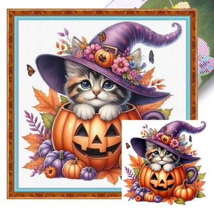 Pumpkin Kitten - 11CT Stamped Cross Stitch 40*40CM