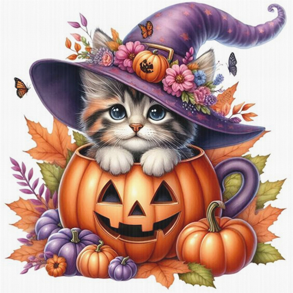Pumpkin Kitten - 11CT Stamped Cross Stitch 40*40CM