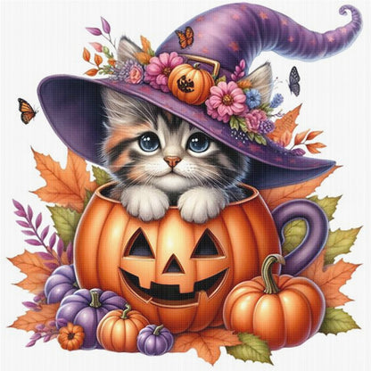 Pumpkin Kitten - 11CT Stamped Cross Stitch 40*40CM