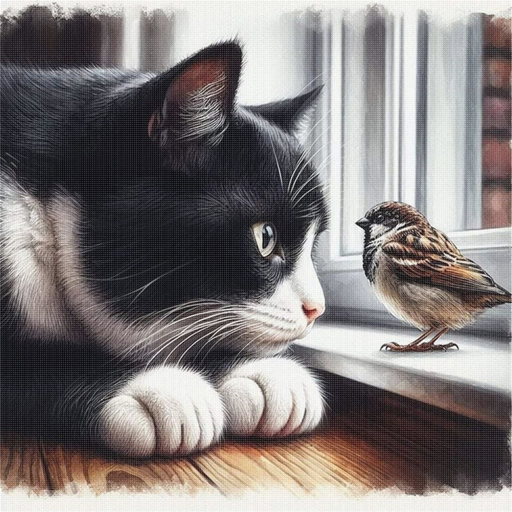 Kittens And Sparrows - 11CT Stamped Cross Stitch 40*40CM