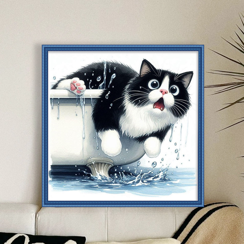 Cat In The Bathtub - 11CT Stamped Cross Stitch 40*40CM