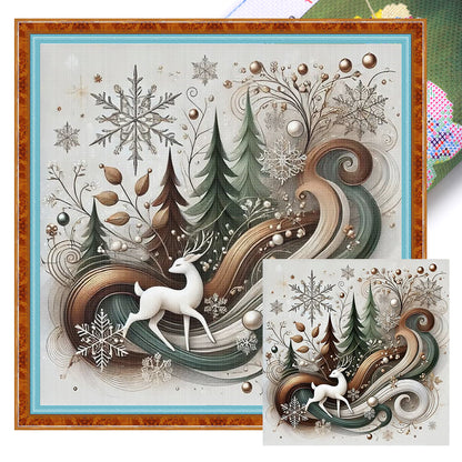Christmas Tree And Deer - 11CT Stamped Cross Stitch 40*40CM