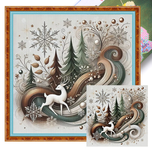 Christmas Tree And Deer - 11CT Stamped Cross Stitch 40*40CM