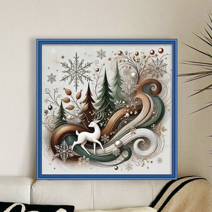 Christmas Tree And Deer - 11CT Stamped Cross Stitch 40*40CM