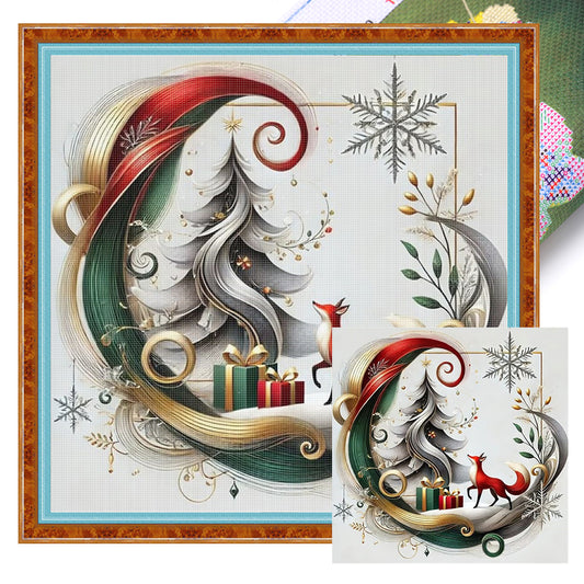 Christmas Tree And Fox - 11CT Stamped Cross Stitch 40*40CM