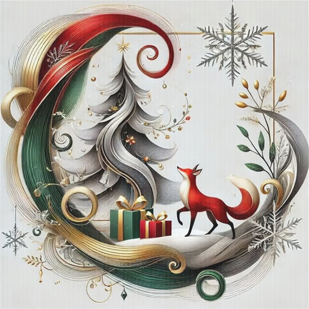 Christmas Tree And Fox - 11CT Stamped Cross Stitch 40*40CM