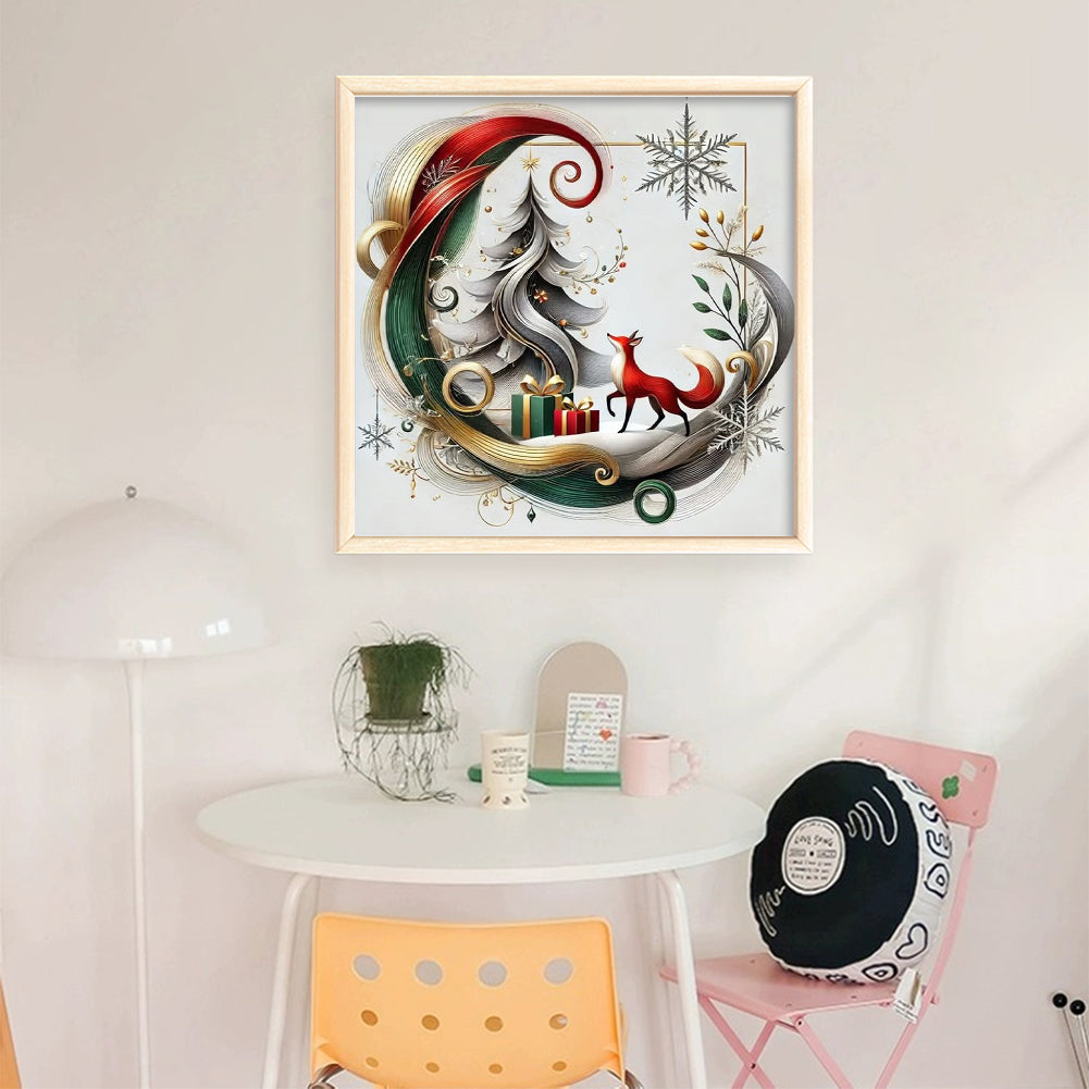 Christmas Tree And Fox - 11CT Stamped Cross Stitch 40*40CM