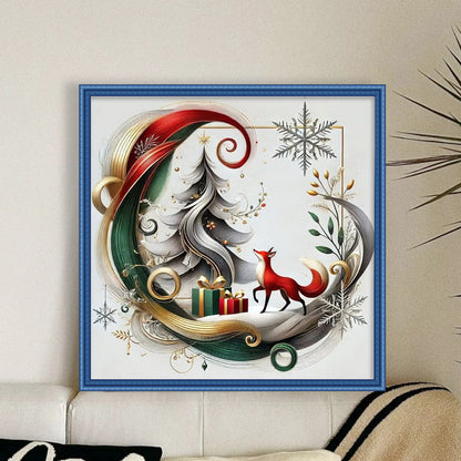 Christmas Tree And Fox - 11CT Stamped Cross Stitch 40*40CM