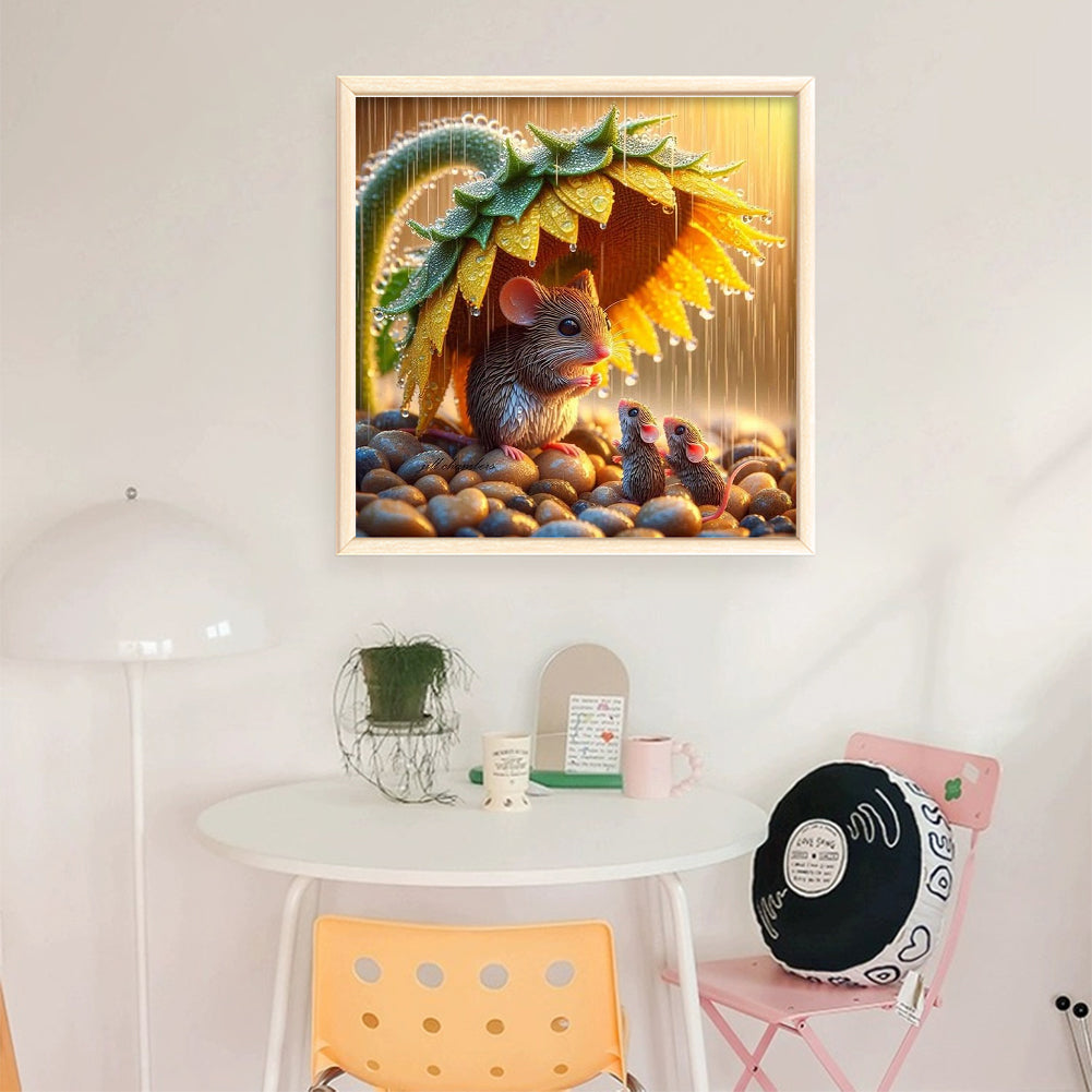 Mouse And Sunflowers - 11CT Stamped Cross Stitch 40*40CM