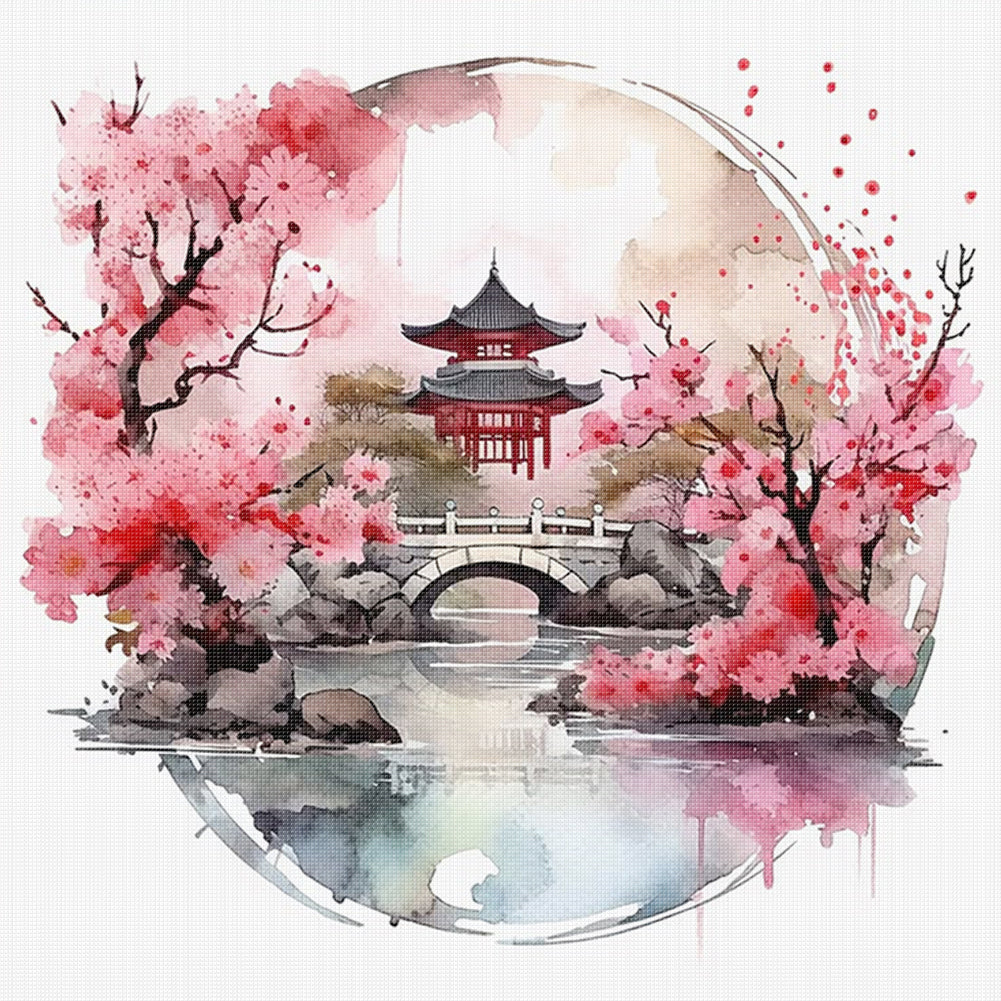 Pavilions And Towers - 11CT Stamped Cross Stitch 40*40CM